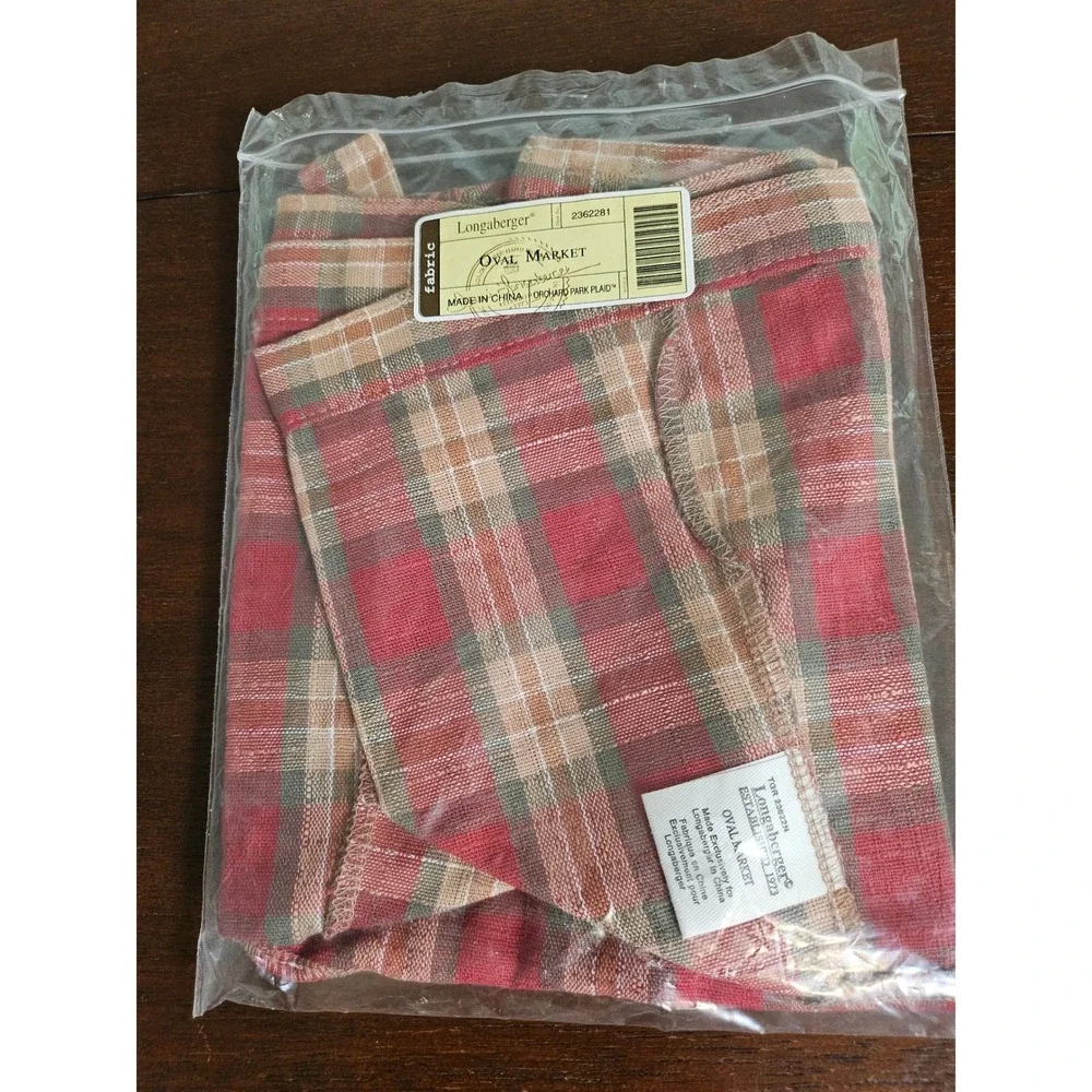 Longaberger Baguette Basket Liner Orchard Park Plaid Red Tan Fabric 2311281